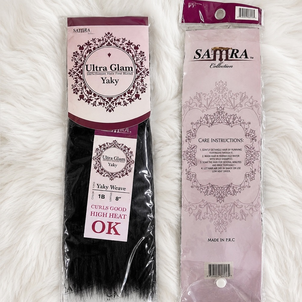 Samra Ultra Glam Yaky Weave 8” Color 1B Human Hair Blend